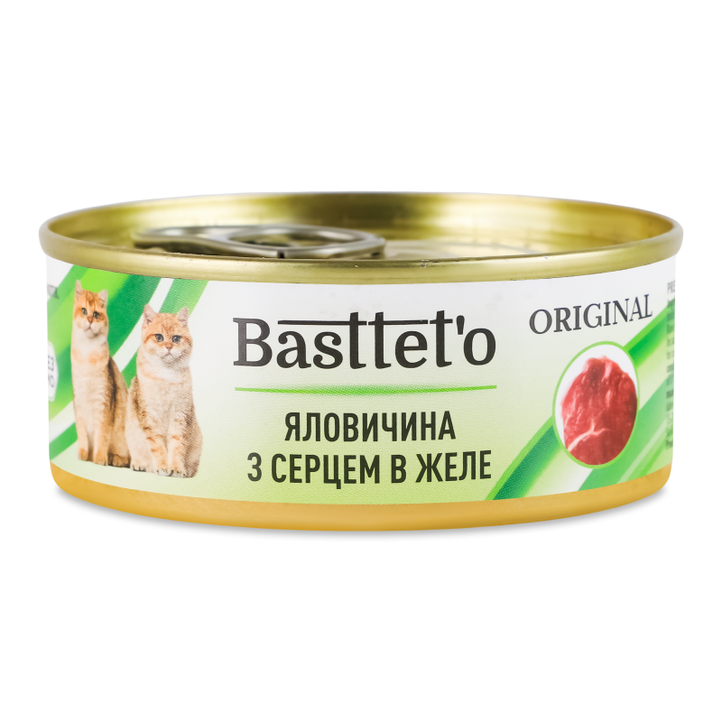 Корм д/котів Яловичина з серцем в желе 85г ж/б Басттет”о