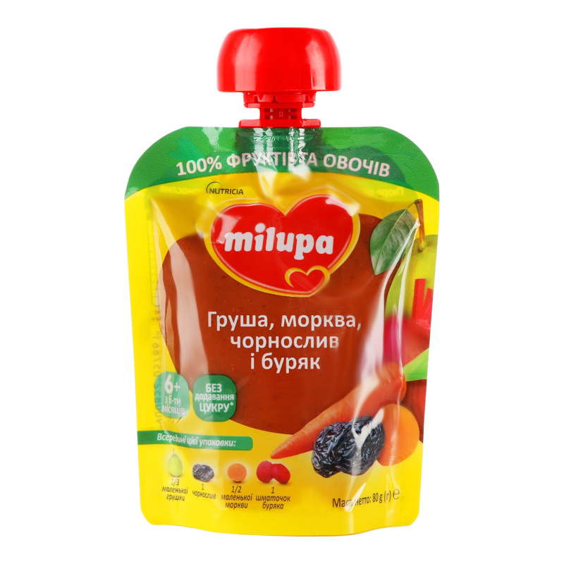 Пюре для дітей від 6міс Груша-морква-чорнослив-буряк Milupa д/п