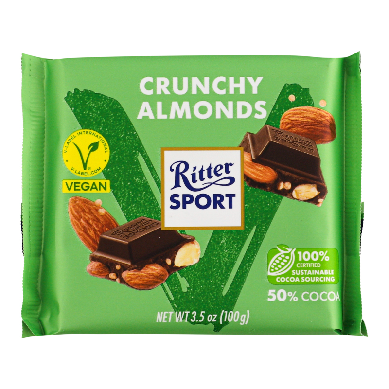 Шоколад 50% чорний з цілим мигдалем пастою фундука та хрустким кіноа Vegan Ritter Sport м/у