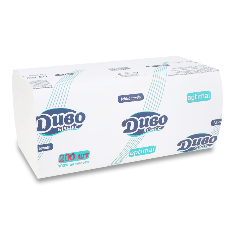 Рушники паперові Оптімал В-складання 2шари 200листів Диво Бізнес