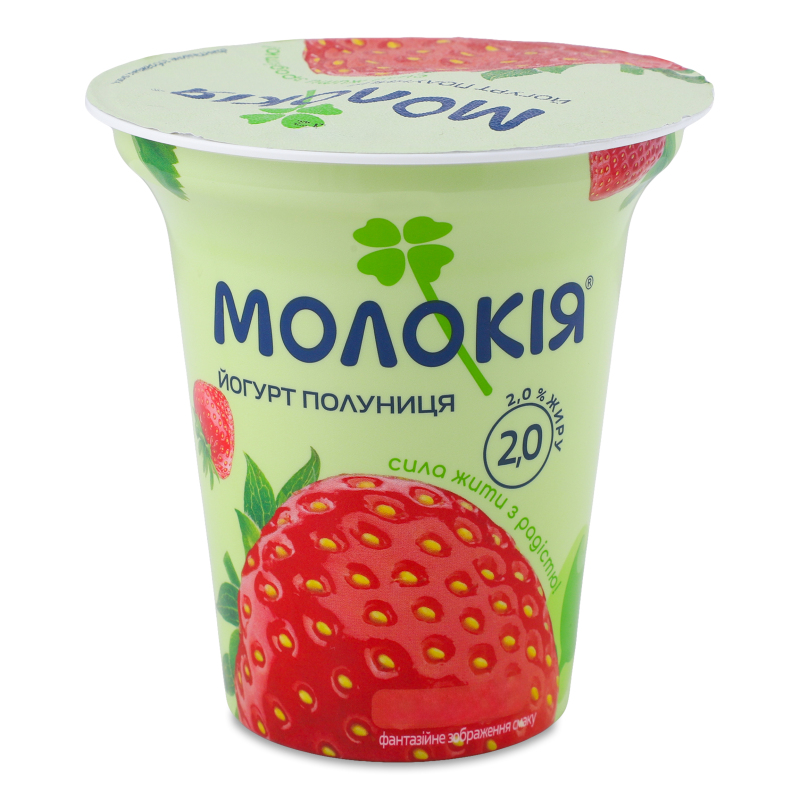 Йогурт густий з полуницею 2% 240г стакан Молокія