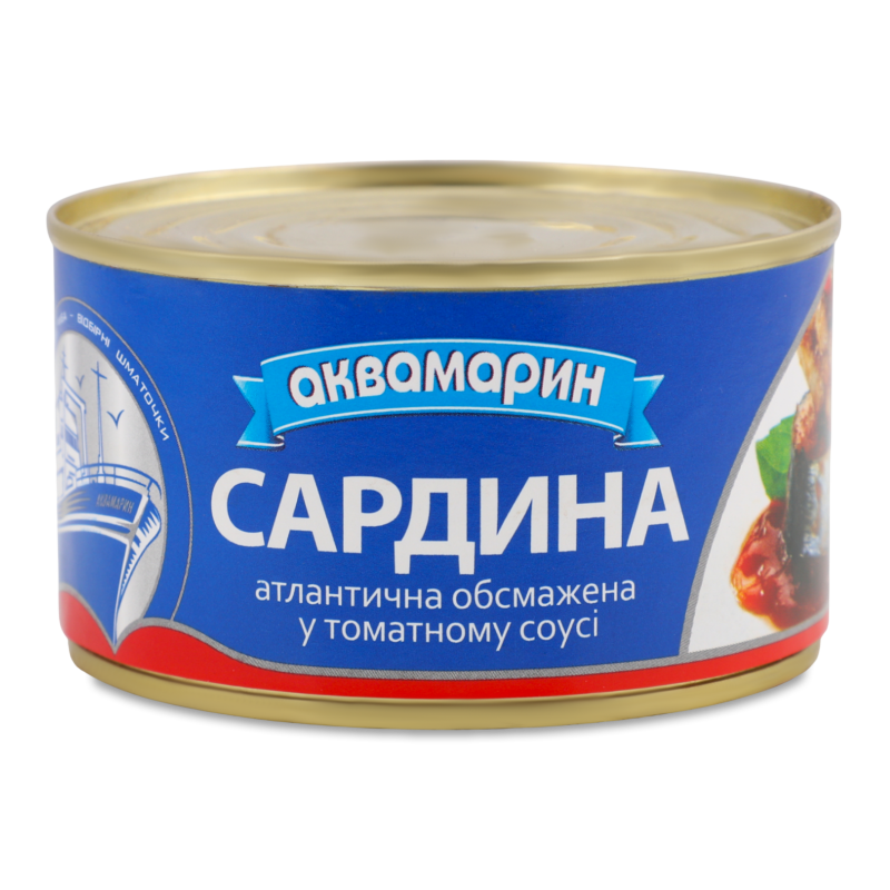 Сардина атлантична обсмажена у томатному соусі 230г ж/б Аквамарин