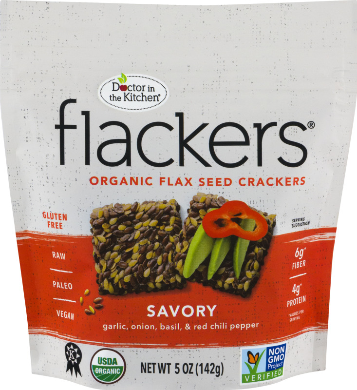 Doctor in the kitchen savory flackers flax seed crackers 5oz nogmo (893615002008)