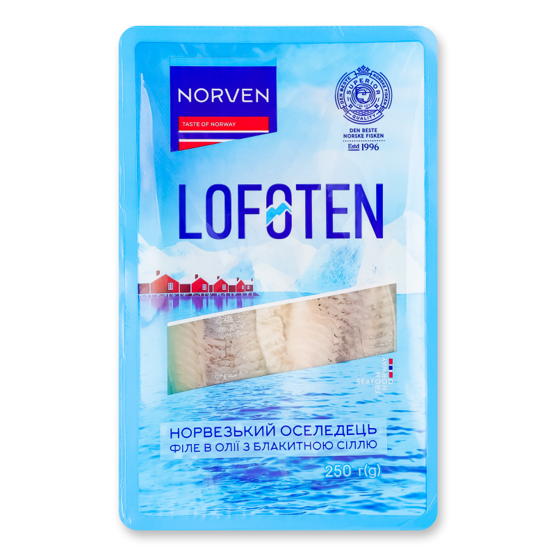 Оселедець філе в олії з блакитною сіллю 250г Norven