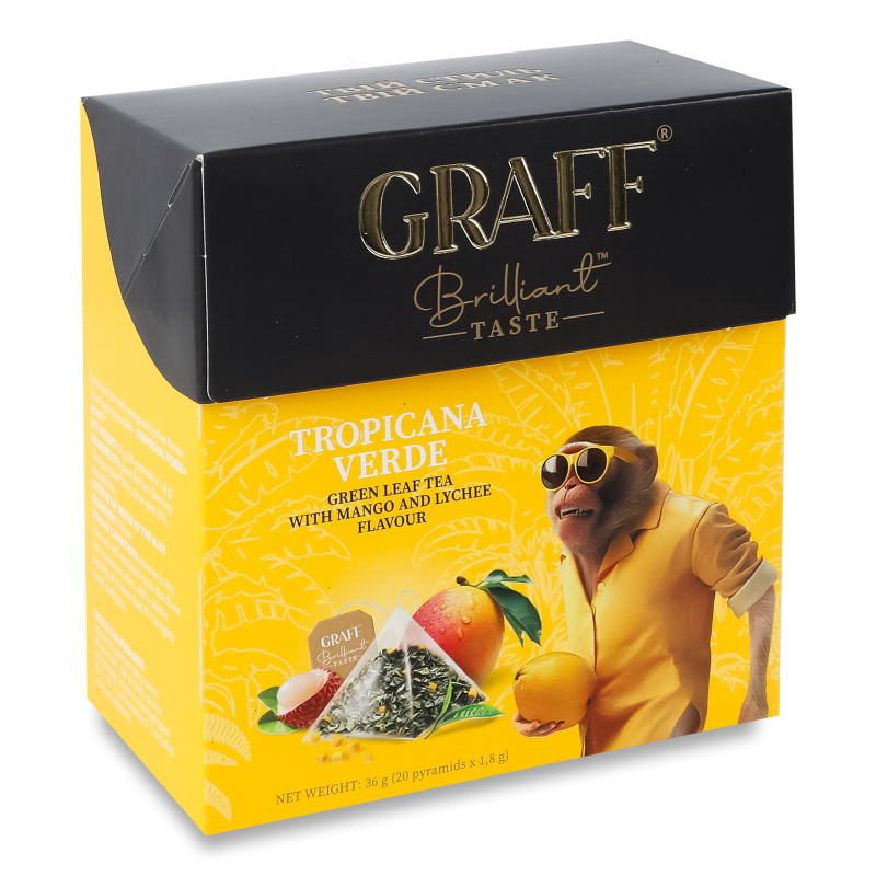 Чай Тропічний зелений з ароматом манго та лічі 20*1,8г в пірамідках Graff