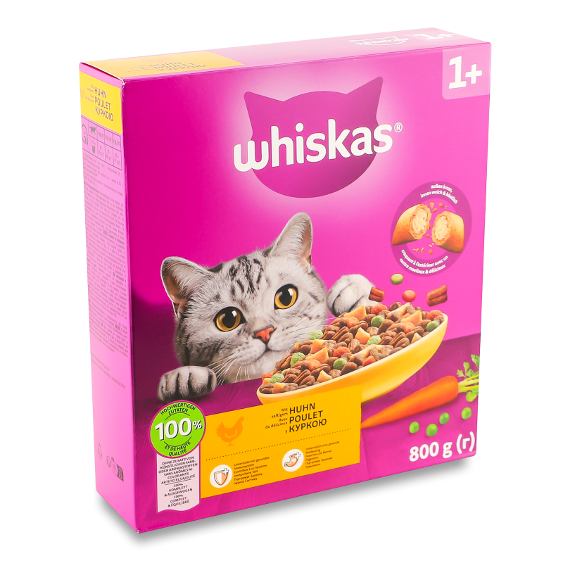 Корм д/дорослих котів з куркою сухий 800г коробка Whiskas