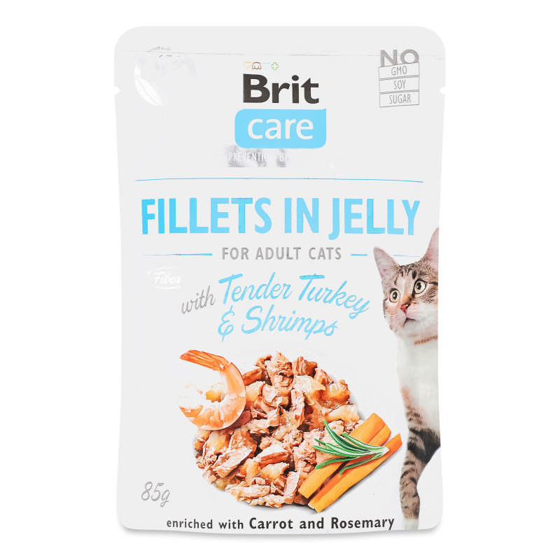 Корм д/котів з філе індички з креветками в желе 85г пауч Бріт Кеа