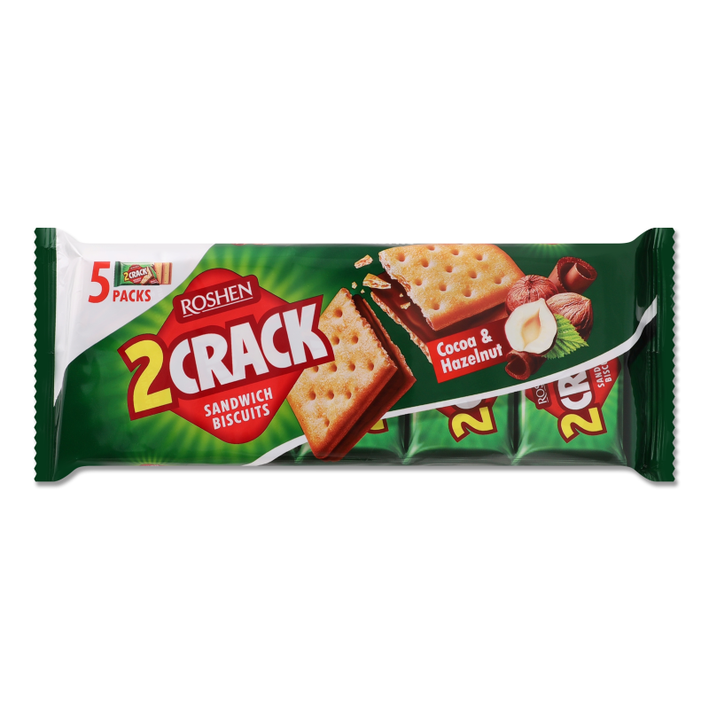 Печиво затяжне 2 Crack з начинкою какао-горіх 190г Roshen
