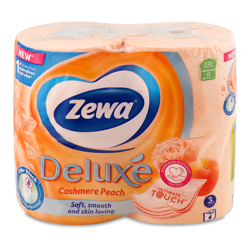 Папір туалетний Делюкс Персик 3шари 4шт Зева