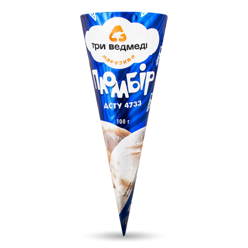 Морозиво-ріжок Пломбір 100г Три ведмеді