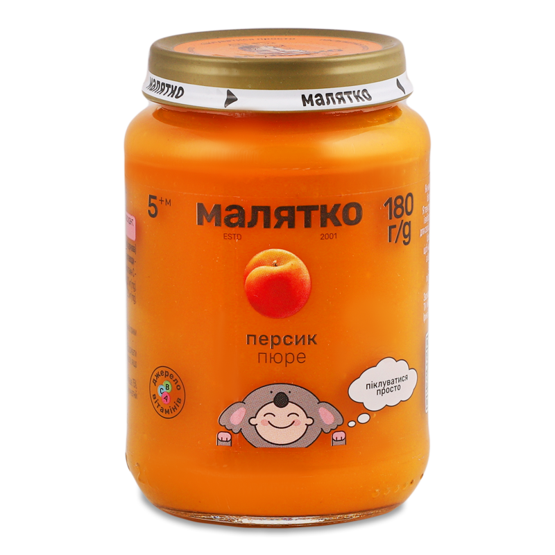 Пюре з персиків з 5місяців 180г скло Малятко