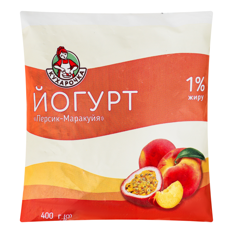 Йогурт 1% питний солодкий з фруктовим наповнювачем Персик-маракуя Кухарочка м/у