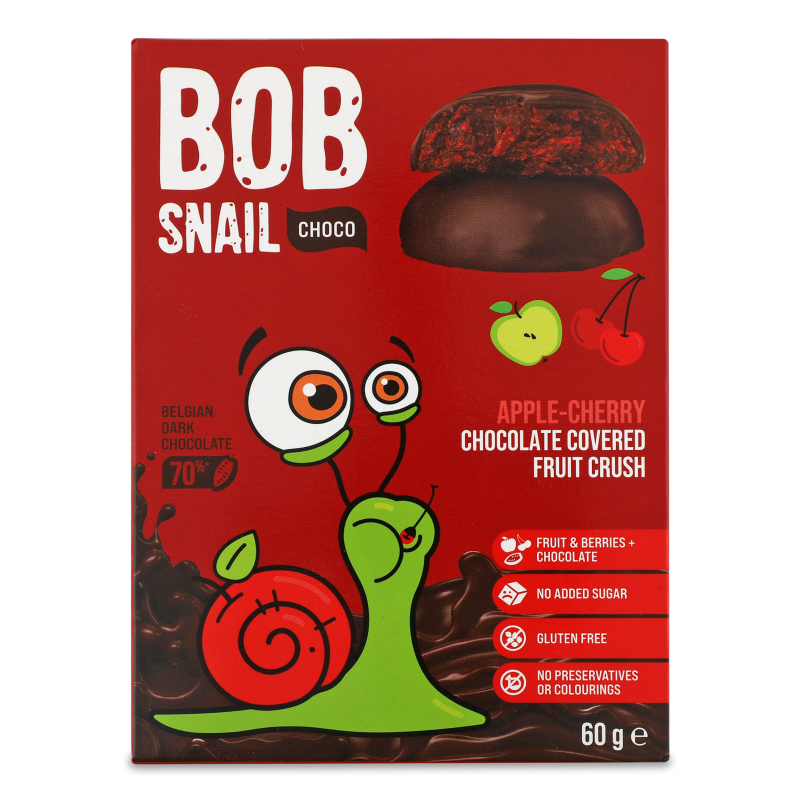 Цукерки яблучно-вишневі в бельгійському чорному шоколаді 60г Bob Snail