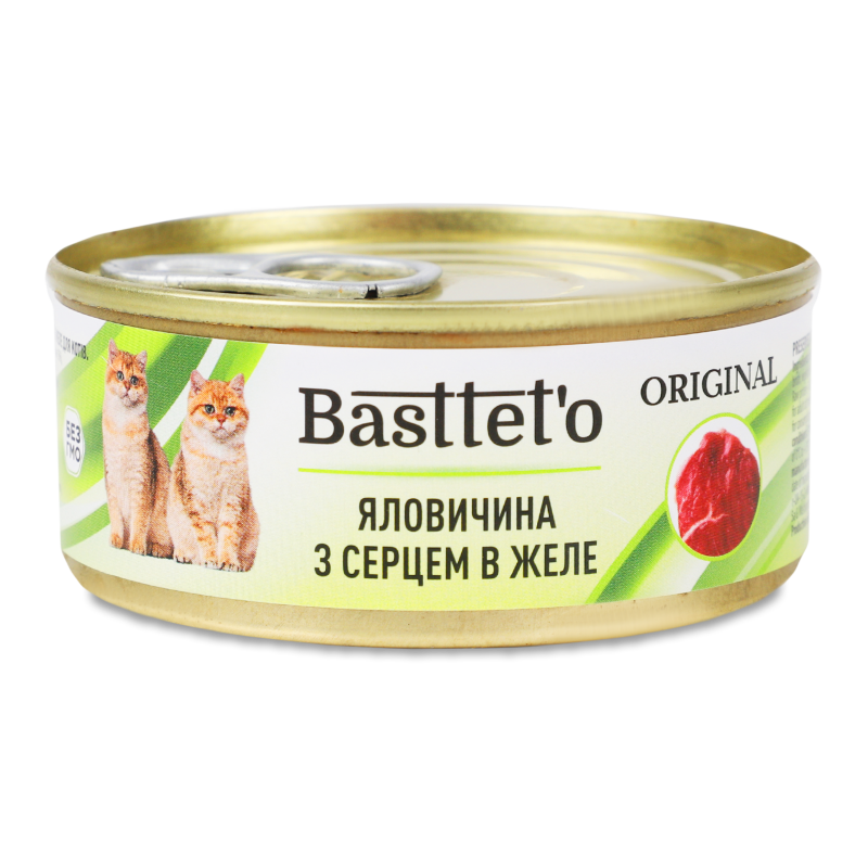 Корм д/котів Яловичина з серцем в желе 85г ж/б Басттет”о