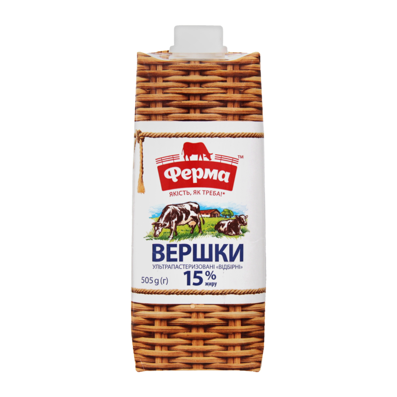 Сливки 15% ультрапастеризованные Отборные Ферма т/п 505г Ферма ...