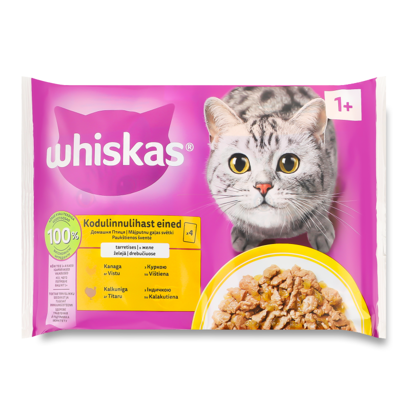 Корм д/дорослих котів Курка Індичка в желе 4*85г пауч Whiskas