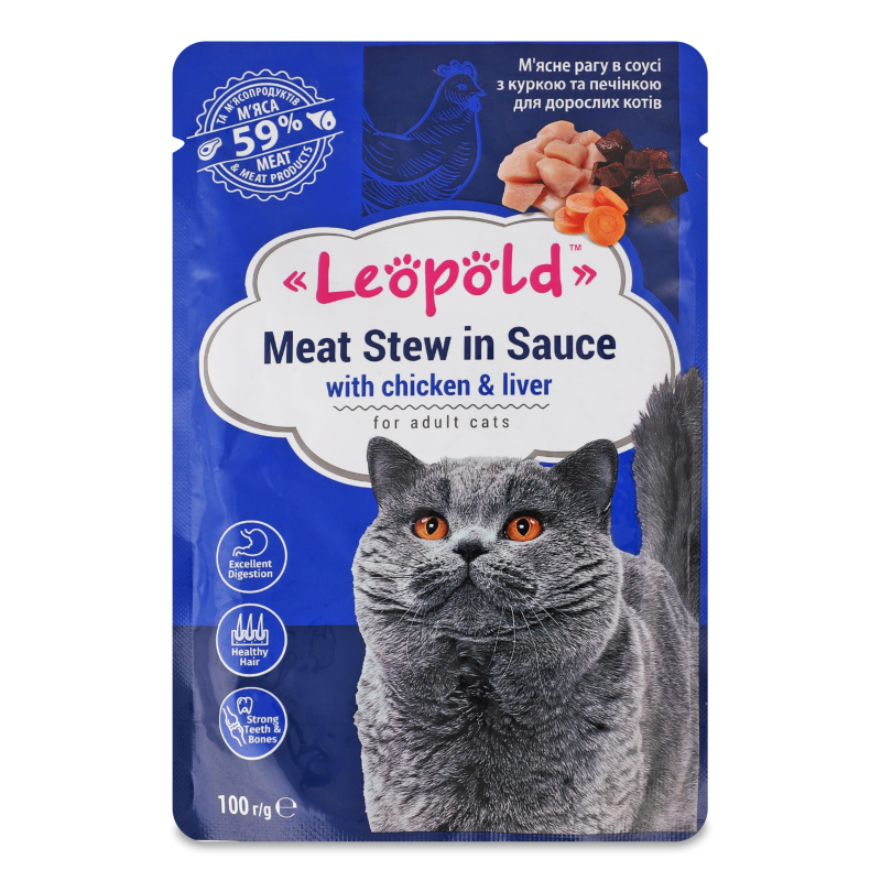 Корм д/котів Рагу з куркою та печінкою в соусі 100г Леопольд