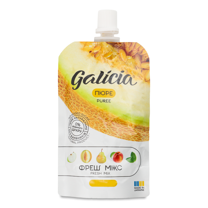 Пюре фруктове Фреш мікс з смаком дині та м.яти 100г пауч Galicia