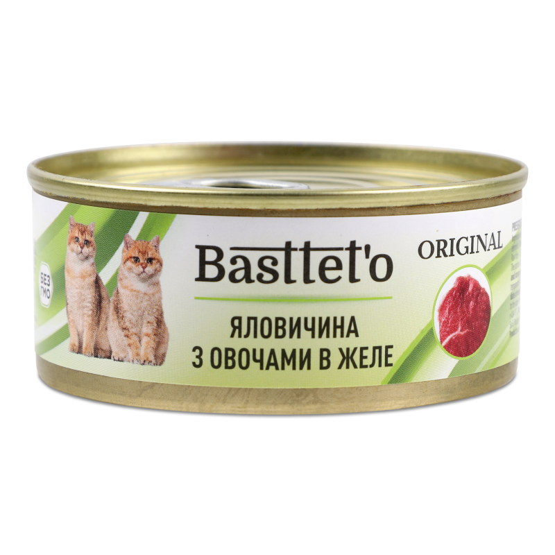 Корм д/котів Яловичина з овочами в желе 85г ж/б Басттет”о