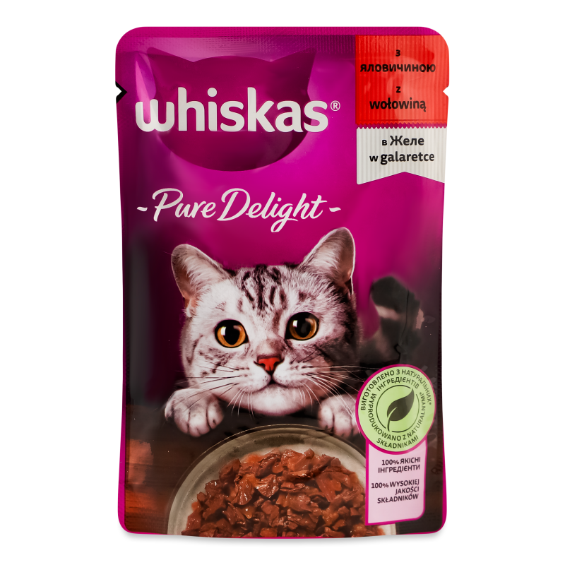 Корм д/дорослих котів Pure Delight з яловичиною в желе 85г пауч Whiskas