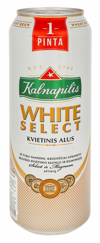 Пиво kalnapilis White select светлое нефильтрованное 5% жб 0.568л (4770477227571)