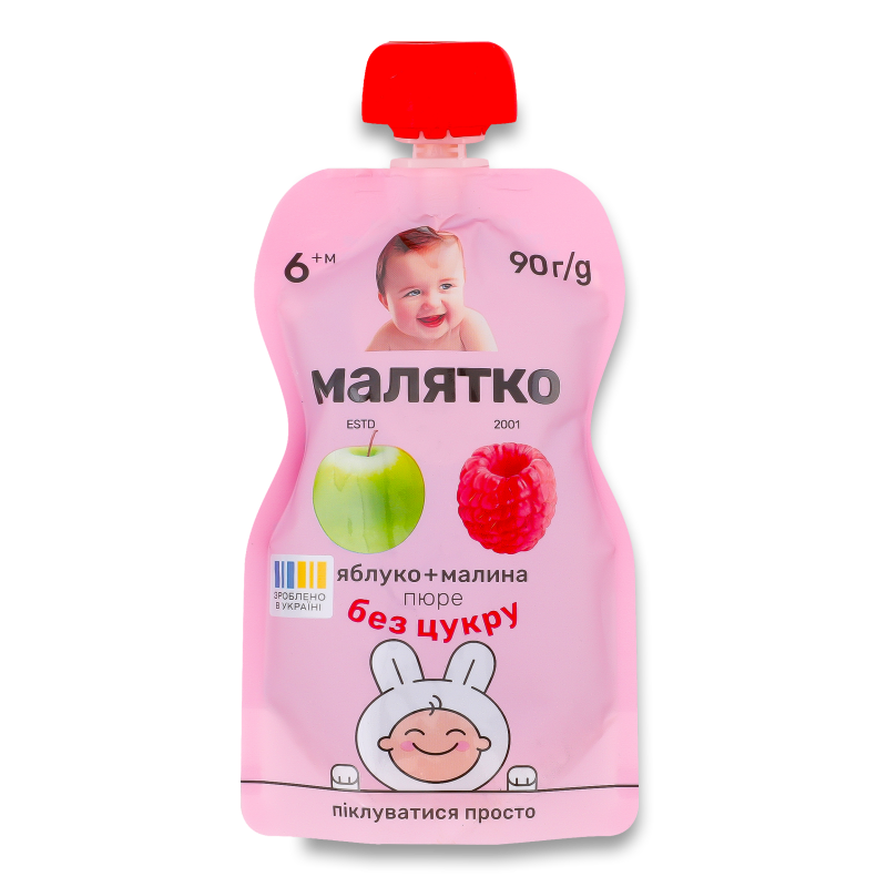 Пюре Яблуко-малина від 5місяців 90г пауч Малятко
