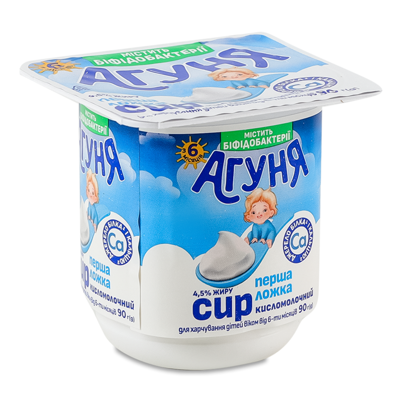 Сир кисломолочний Перша ложка 4,5% від 6місяців 90г стакан Агуня