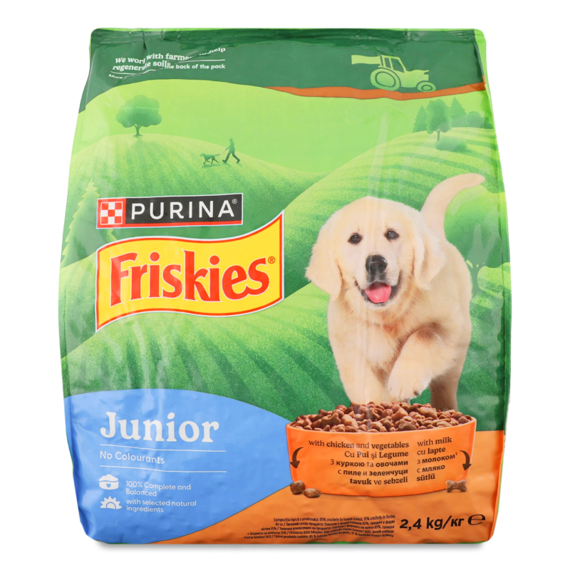 Корм д/цуценят Junior з куркою овочами та молоком 2,4кг Friskies