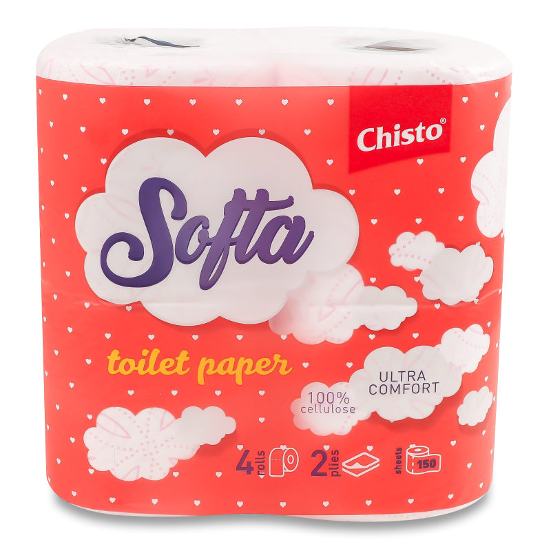 Папір туалетний Softa біло-рожевий 2шари 4шт гільза Chisto