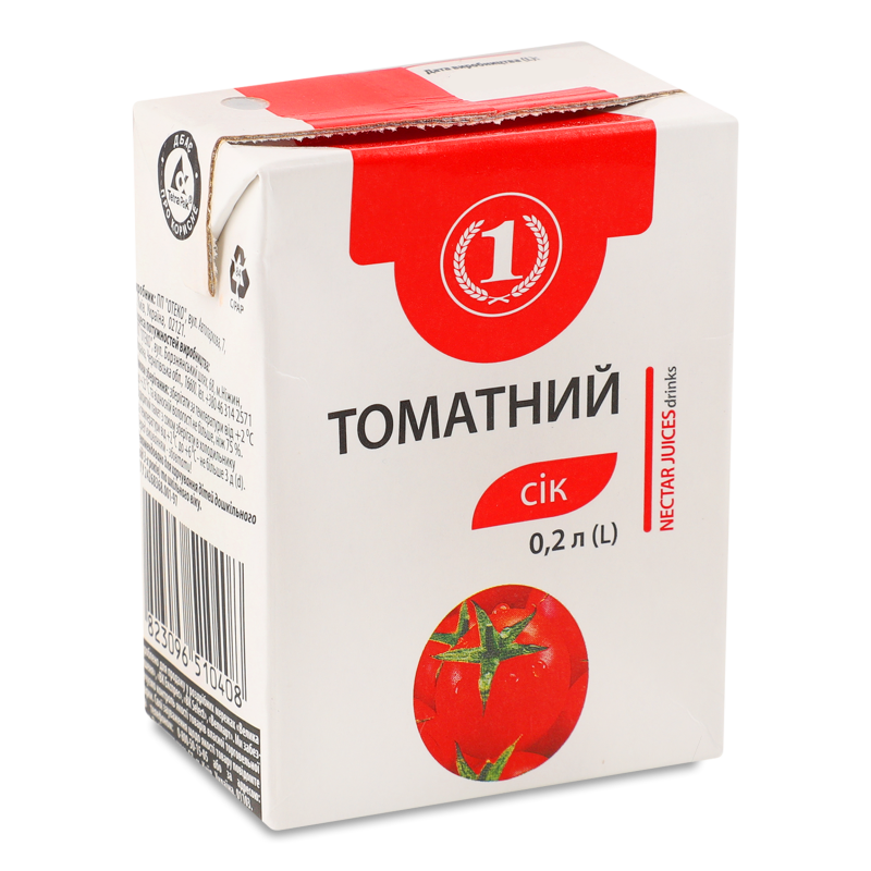 Сік томатний 0,2л т/п ТМ “1”