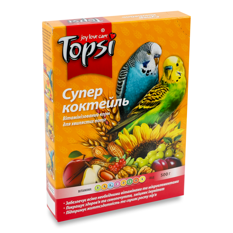 Корм д/хвилястих папуг Супер коктейль 600г Топсі