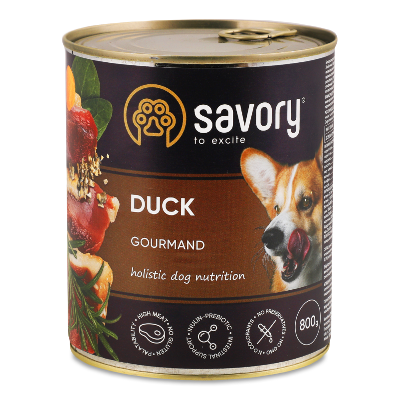Корм д/собак Паштет з качкою 800г ж/б Savory