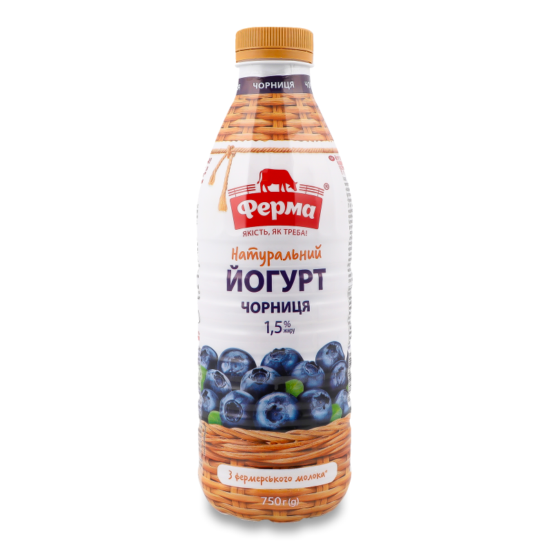 Йогурт питний Чорниця 1,5% 750г пет Ферма