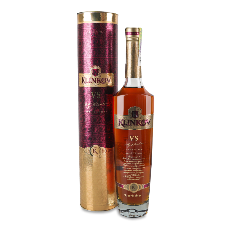 Бренді VIP V.S. 5років втиримки 40% 0,5л тубус Klinkov