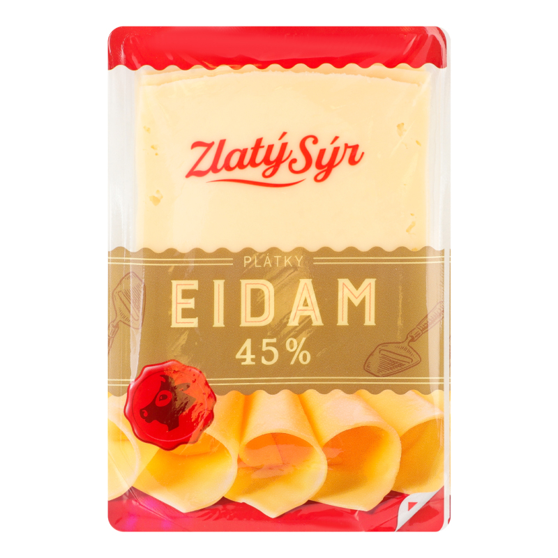 Сир 45% натуральний напівтвердий нарізаний Eidam Zlaty Syr лоток
