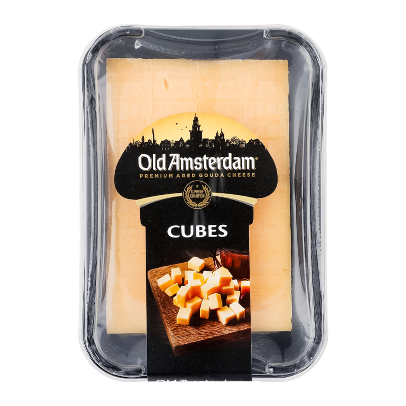 Сыр 48% твердый сычужный выдержанный нарезанный кубиками Old Amsterdam лоток