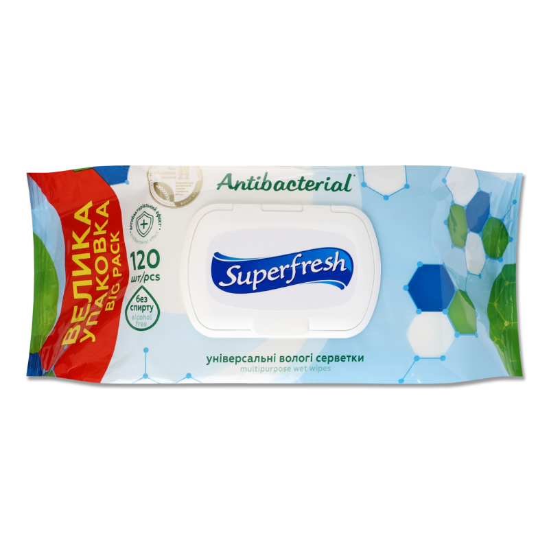 Серветки вологі Antibacterial 120шт з клапаном Superfresh
