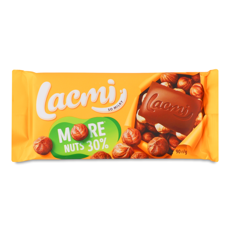 Шоколад Lacmi молочний з цілими лісовими горіхами 90г Roshen