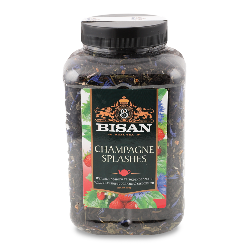 Чай Champagne Splashes чорний та зелений 200г пл/банка Bisan