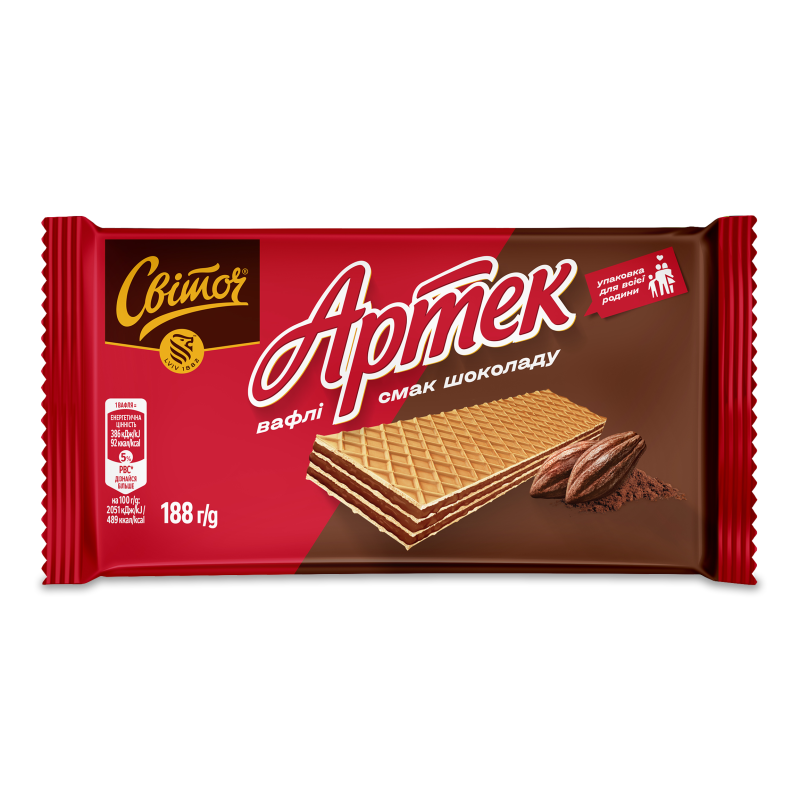 Вафлі Артек з смаком шоколаду 188г Світоч