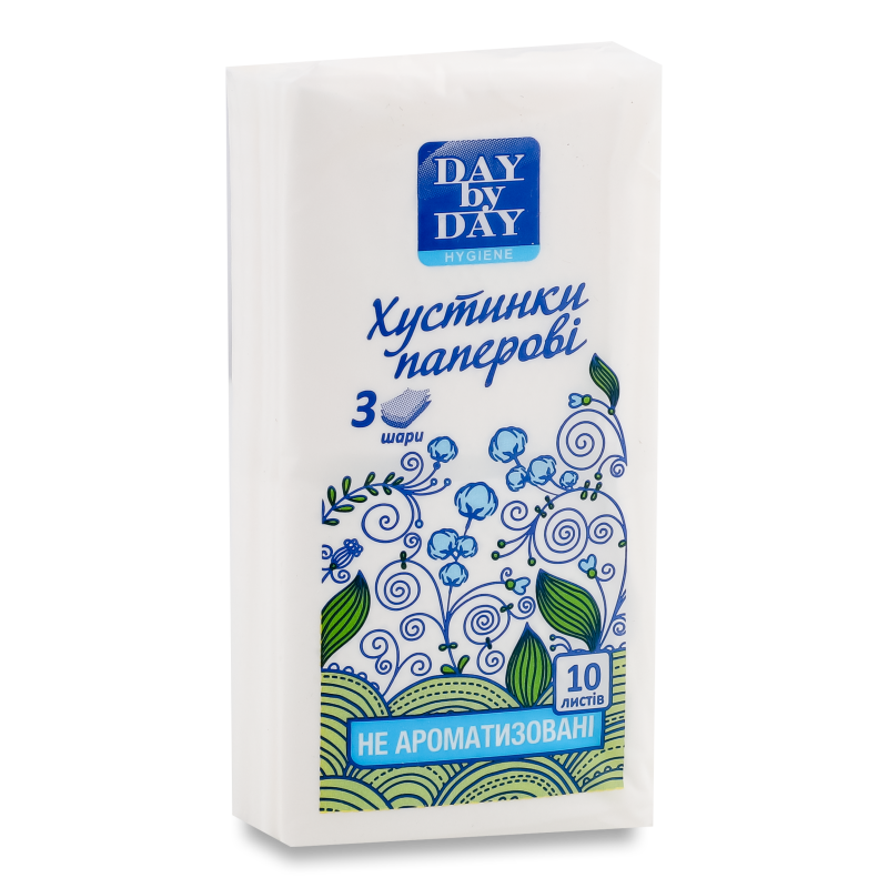Хустинки носові паперові без аромату 3шари 10шт Day by Day