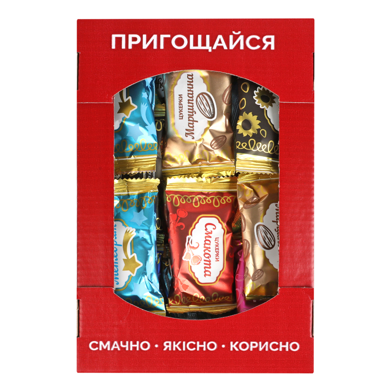 Цукерки глазуровані кондитерською глазур'ю Горіхове асорті Пригощайся к/у