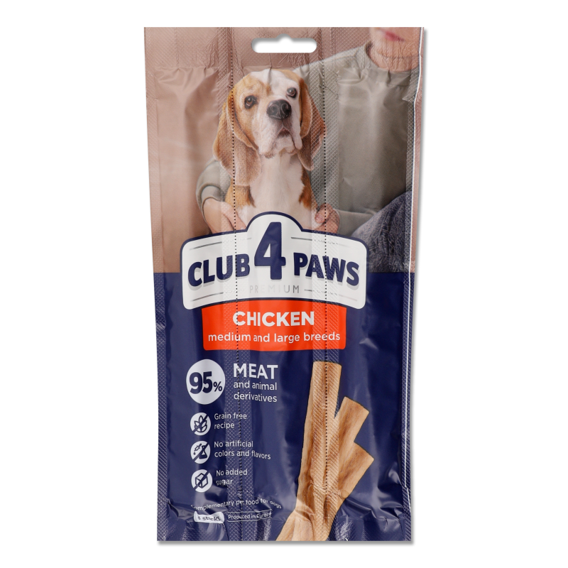 Ласощі д/середніх порід собак М’ясна паличка Premium з куркою 3*12г Club 4 Paws