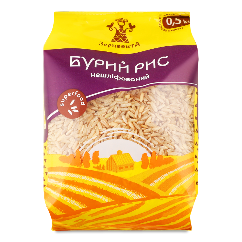 Рис Бурий нешліфований 500г Зерновита