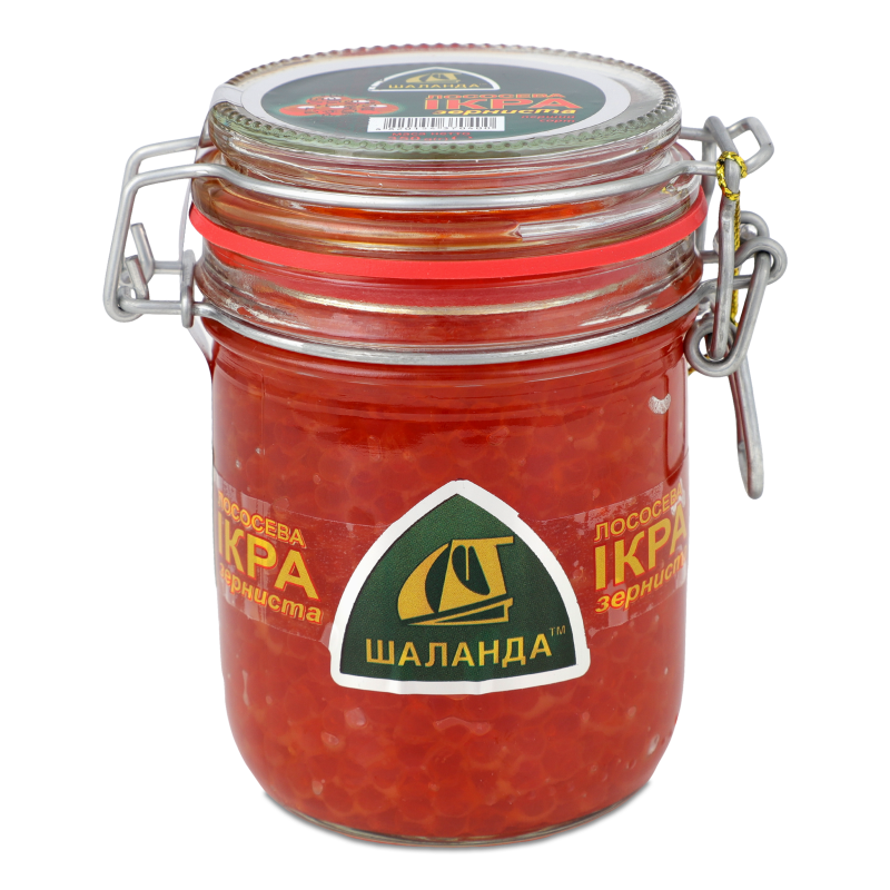 Ікра лососева червона зерниста 350г скло Шаланда