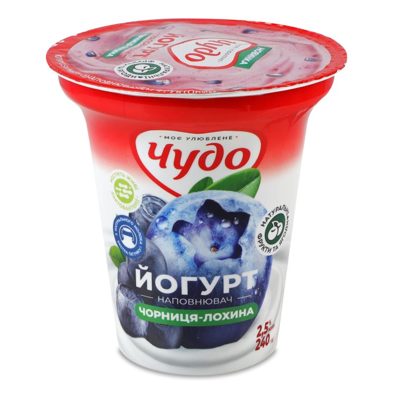Йогурт з наповнювачем Чорниця-лохина 2,5% 240г стакан Чудо