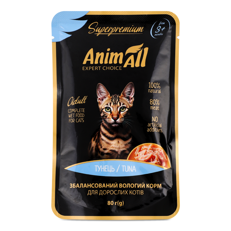 Корм д/дорослих котів Тунець 80г пауч AnimAll