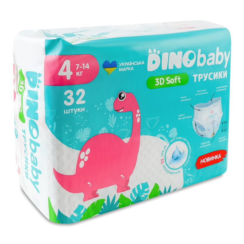 Підгузки-трусики 3D Soft 4 7-14кг 32шт DinoBaby