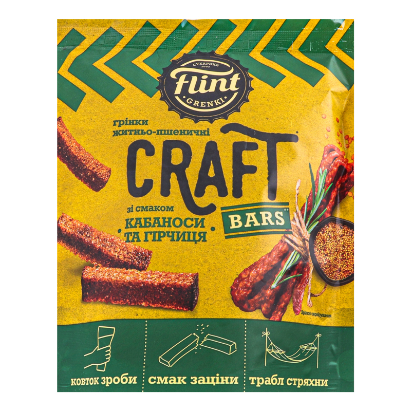 Грінки житньопшеничні Кабаноси та гірчиця Craft Bars Flint д/п 90г