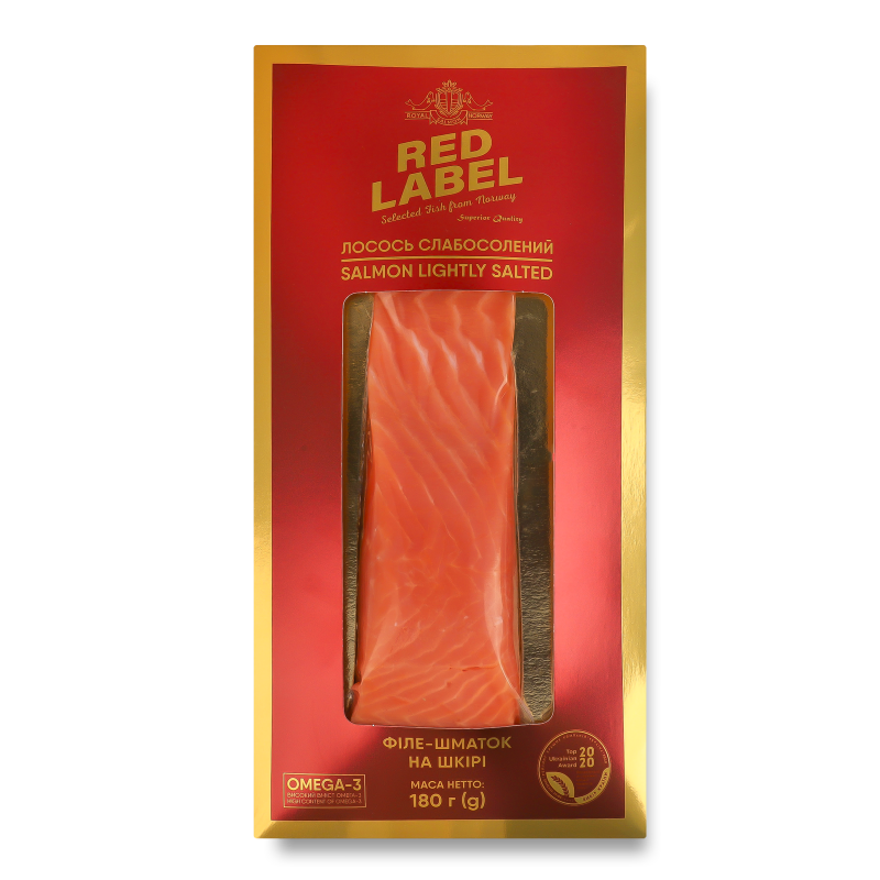 Лосось філе-шматок с/с на шкірі 180г в/у Red Label